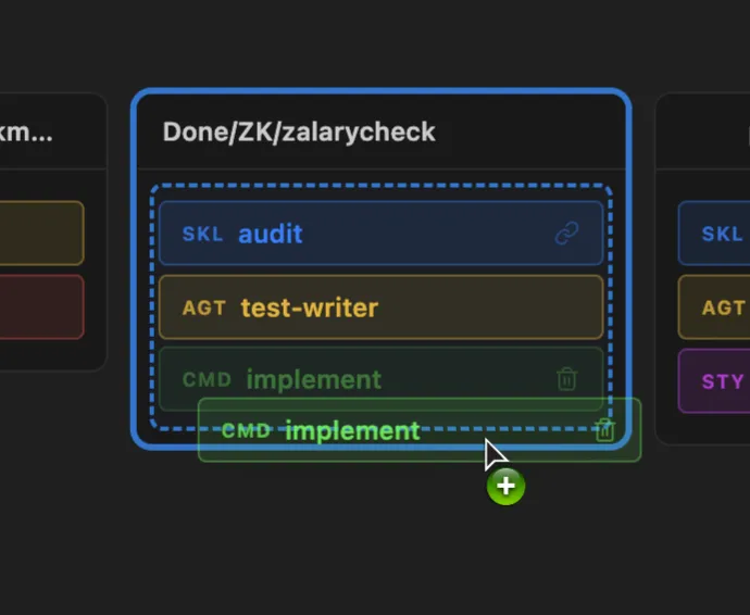 Dragging a command between repositories with the blue drop indicator